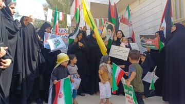 اجتماع طلاب مدرسه ام البنین سلام الله علیها شهر دلوار در حمایت از مردم عزه