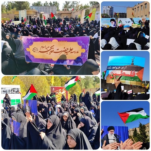 اجتماع طلاب مدارس علمیه خواهران استان قم در حمایت از جبهه مقاومت + تصاویر