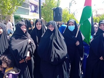 حضور طلاب موسسه آموزش عالی ریحانة الرسول ساوه در اجتماع بزرگ حامیان حمله به هیمنه رژیم منحوس اسرائیل