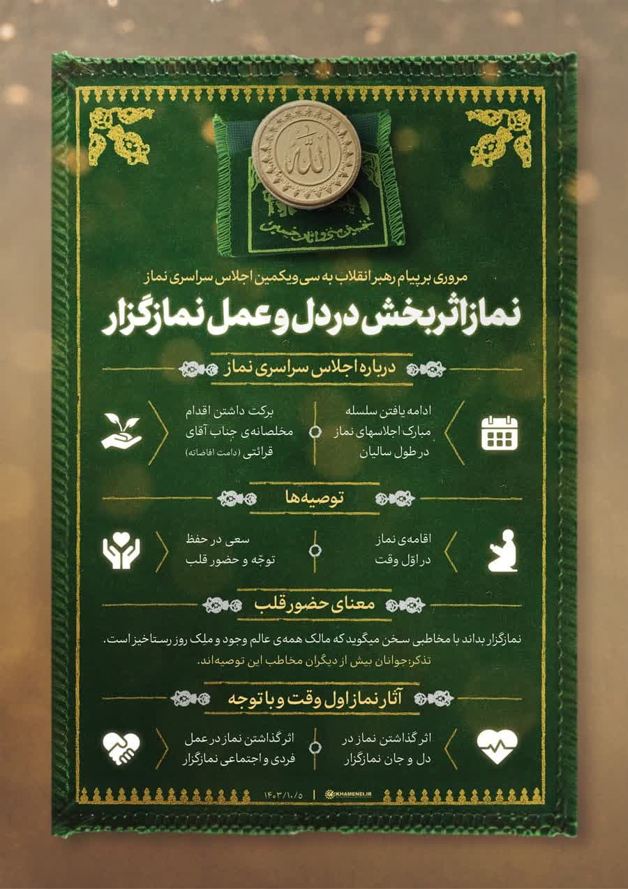 اقامه نماز در اول وقت و حضور قلب، دو خصوصیت نماز اثربخش است