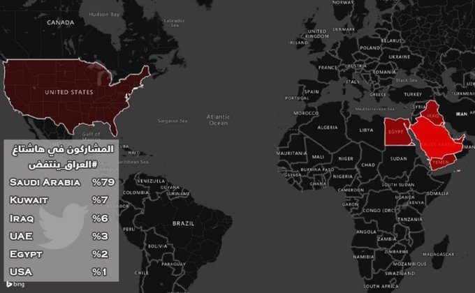  ۷۹درصد هشتگ آشوب‌های عراق از عربستان توئیت شده است
